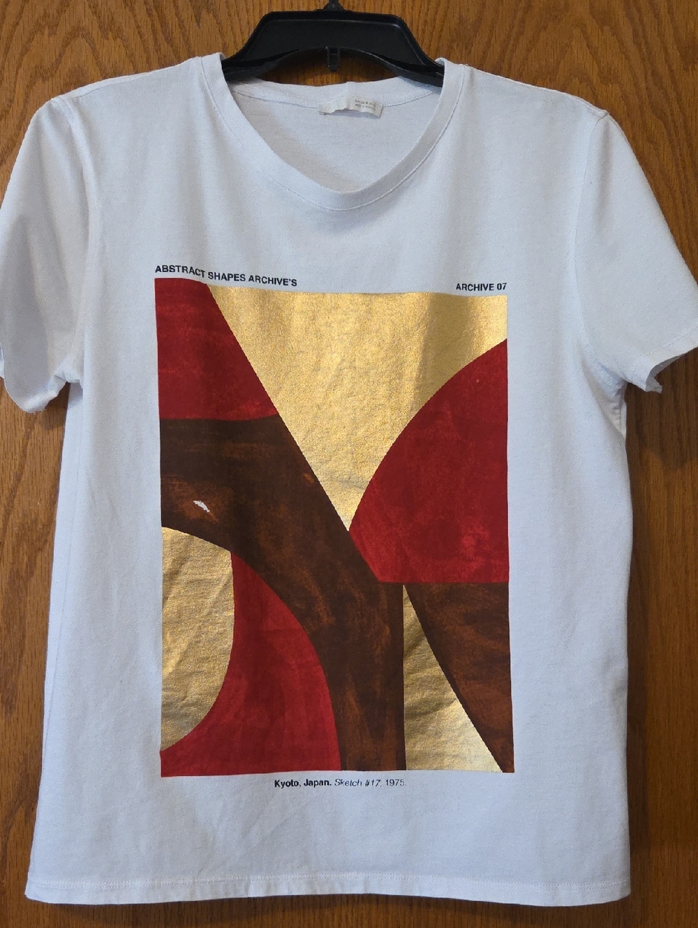 Zara White Tee with Red, Brown and Gold Abstract Print